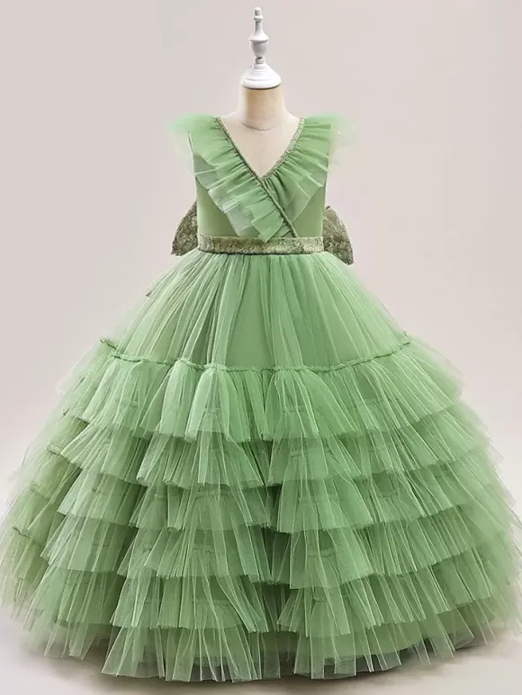 White Flower Girl Dresses Special Occasion Dresses White Tulle Sleeveless V-Neck Flower Girl Dresses