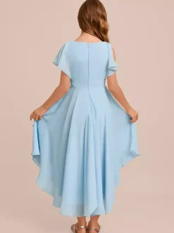White Flower Girl Dresses Special Occasion Dresses Mint Green Chiffon Short Sleeves V-Neck Flower Girl Dresses