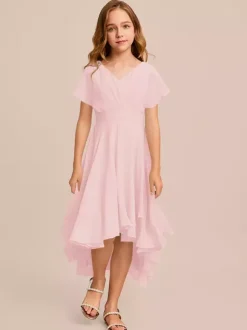 White Flower Girl Dresses Special Occasion Dresses Mint Green Chiffon Short Sleeves V-Neck Flower Girl Dresses