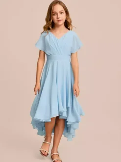 White Flower Girl Dresses Special Occasion Dresses Mint Green Chiffon Short Sleeves V-Neck Flower Girl Dresses