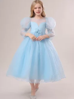 White Flower Girl Dresses Special Occasion Dresses Yellow Lace Long Sleeves Jewel Neck Flower Girl Dresses