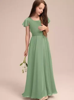 White Flower Girl Dresses Special Occasion Dresses Blue Chiffon Short Sleeves Jewel Neck Flower Girl Dresses