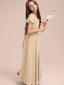 White Flower Girl Dresses Special Occasion Dresses Blue Chiffon Short Sleeves Jewel Neck Flower Girl Dresses