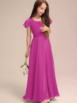 White Flower Girl Dresses Special Occasion Dresses Blue Chiffon Short Sleeves Jewel Neck Flower Girl Dresses