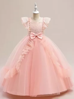 White Flower Girl Dresses Special Occasion Dresses Burgundy Tulle Short Sleeves Jewel Neck Flower Girl Dresses