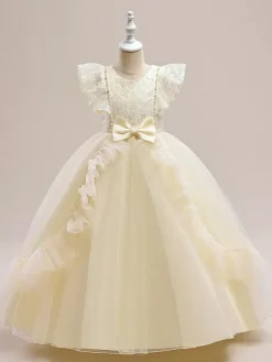 White Flower Girl Dresses Special Occasion Dresses Burgundy Tulle Short Sleeves Jewel Neck Flower Girl Dresses