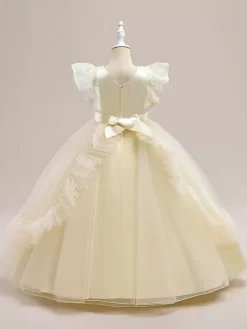 White Flower Girl Dresses Special Occasion Dresses Burgundy Tulle Short Sleeves Jewel Neck Flower Girl Dresses