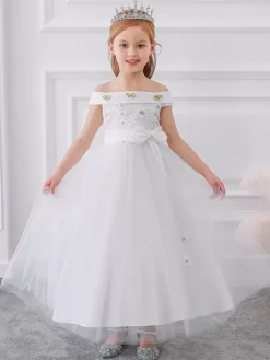 White Flower Girl Dresses Special Occasion Dresses White Tulle Sleeveless Bateau Neck Flower Girl Dresses