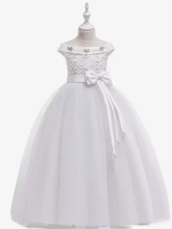 White Flower Girl Dresses Special Occasion Dresses White Tulle Sleeveless Bateau Neck Flower Girl Dresses