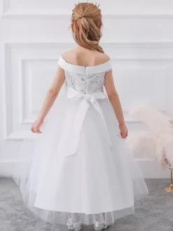 White Flower Girl Dresses Special Occasion Dresses White Tulle Sleeveless Bateau Neck Flower Girl Dresses