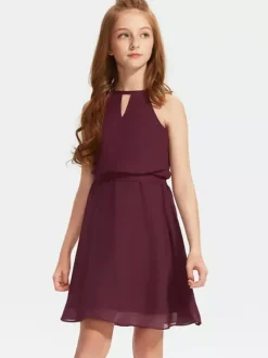 White Flower Girl Dresses Special Occasion Dresses Burgundy Chiffon Sleeveless Designed Neckline Flower Girl Dresses