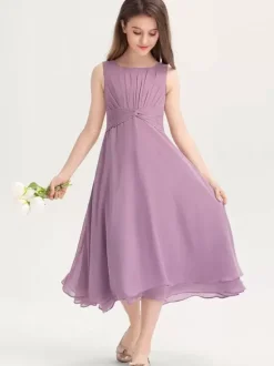 White Flower Girl Dresses Special Occasion Dresses Purple Chiffon Sleeveless Jewel Neck Flower Girl Dresses