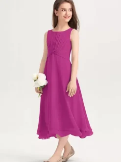 White Flower Girl Dresses Special Occasion Dresses Purple Chiffon Sleeveless Jewel Neck Flower Girl Dresses