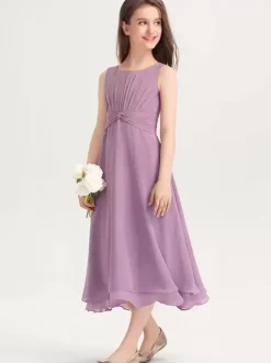 White Flower Girl Dresses Special Occasion Dresses Purple Chiffon Sleeveless Jewel Neck Flower Girl Dresses