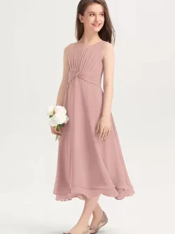 White Flower Girl Dresses Special Occasion Dresses Purple Chiffon Sleeveless Jewel Neck Flower Girl Dresses