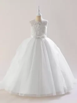 White Flower Girl Dresses Special Occasion Dresses White Tulle Sleeveless Jewel Neck Flower Girl Dresses