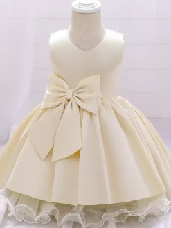 White Flower Girl Dresses Special Occasion Dresses Champagne Polyester Sleeveless Jewel Neck Flower Girl Dresses