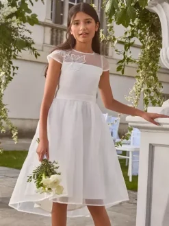 White Flower Girl Dresses White Polyester Short Sleeves Jewel Neck Flower Girl Dresses