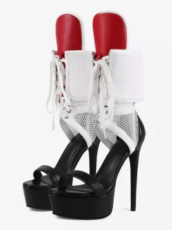 White High Heel Sandals Women's Platform Open Toe Cut Out Lace Up Sandal Shoes