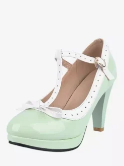 White Kitten Heel T Strap Vintage Shoes
