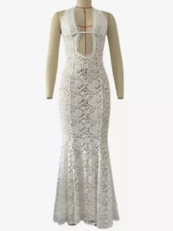 White Lace Mermaid Maxi Dress With Cut-Out Details 2026