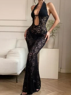 White Lace Mermaid Maxi Dress With Cut-Out Details 2026