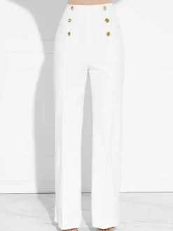 White Women Pants High Waisted Straight Leg Long Pants