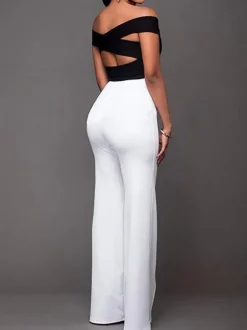 White Women Pants High Waisted Straight Leg Long Pants