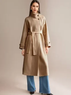 White Wool Cashmere Blend Coat Stand Collar Double-Faced Belted Winter Outerwear For Women 2026