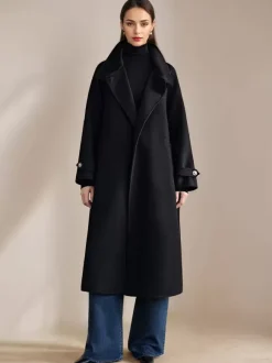 White Wool Cashmere Blend Coat Stand Collar Double-Faced Belted Winter Outerwear For Women 2026