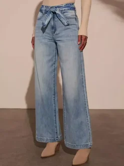 Wide Leg Jeans With Bow Belt In Blue For Autumn 2026