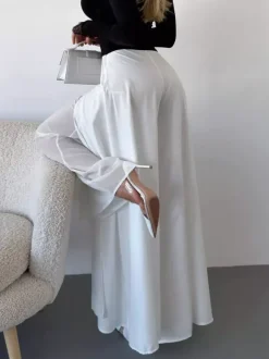 Wide Leg Pants Double Layer Split Mesh Flowy High Waist Women Palazzo Wide Leg Pants