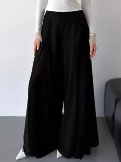 Wide Leg Pants Double Layer Split Mesh Flowy High Waist Women Palazzo Wide Leg Pants