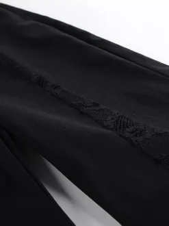 Wide Leg Pants Lace Cutout Side Slit High Waist Flare Women Pants Wide Leg Pants