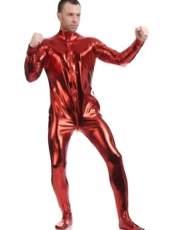 Wine Red Adults Bodysuit Shiny Metallic Catsuit for Men