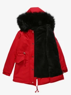 Winter Coats Pink Medium Drawstring Hooded Front Button Long Sleeves Two-Tone Casual Winter Coat Outerwear