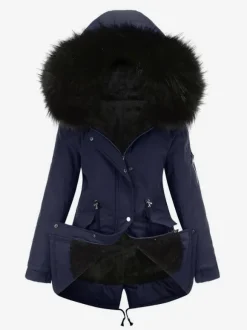 Winter Coats Pink Medium Drawstring Hooded Front Button Long Sleeves Two-Tone Casual Winter Coat Outerwear