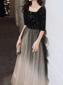 With Cocktail Dress Elegant A-Line Floor-Length V-Neck