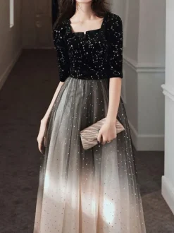 With Cocktail Dress Elegant A-Line Floor-Length V-Neck
