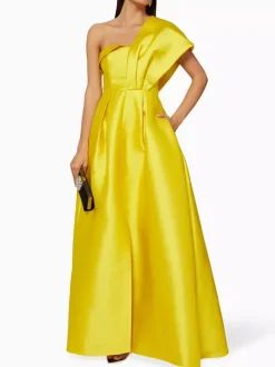 With Cocktail Dress Beautiful Floor-Length A-Line One-Shoulder Satin Fabric