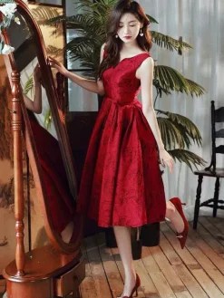 With Cocktail Dress Beautiful A-Line Tea-Length Jewel Neck Pockets