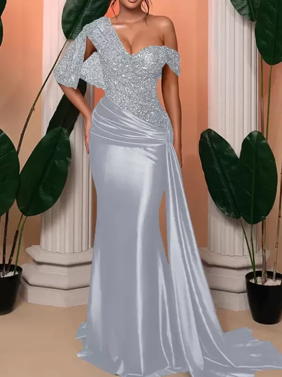 With Cocktail Dress Elegant Mermaid With Train One-Shoulder