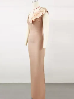 With Cocktail Dress Modern Ball Gown Floor-Length V-Neck Flowers Polyester