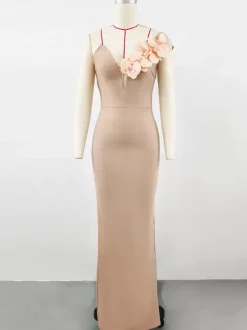 With Cocktail Dress Modern Ball Gown Floor-Length V-Neck Flowers Polyester