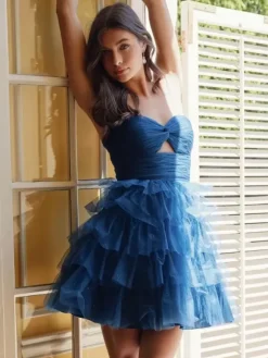 With Homecoming Dress Short Short Designed Neckline Cut Out Tulle