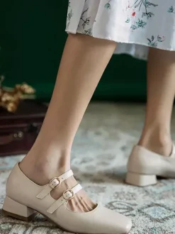 Woman Mid Low Heels Square Toe Puppy Heel Black Stylish Pumps Heels Shoes Vintage Shoes