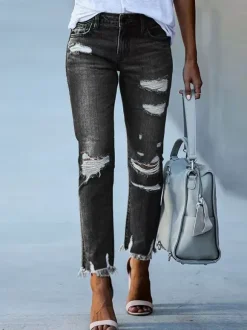 Woman's Jeans Modern Distressed Skinny Polyester