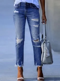 Woman's Jeans Modern Distressed Skinny Polyester