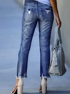 Woman's Jeans Modern Distressed Skinny Polyester