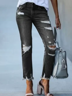 Woman's Jeans Modern Distressed Skinny Polyester
